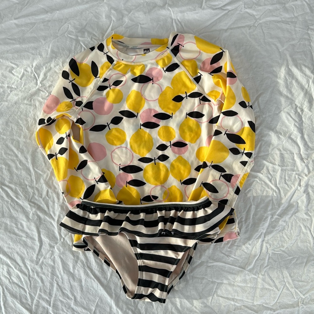 Tea collection long sleeve swim top and ruffled swim bottom